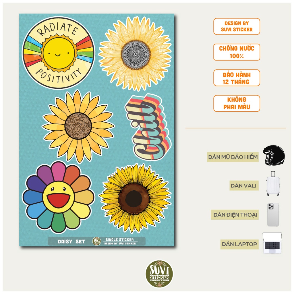 STICKER LẺ - Sticker Daisy dán mũ bảo hiểm, laptop, điện thoại, vali. MSP: SS09