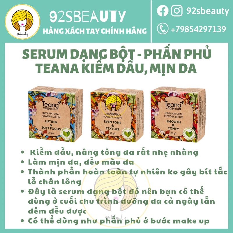 Serum bột, phấn phủ Teana kiềm dầu, mịn da, mờ lông chân lông hiệu quả