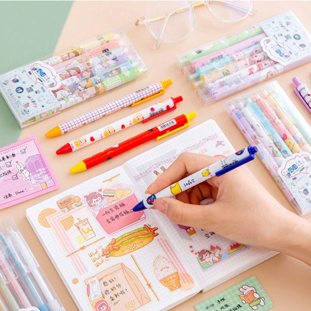 Set 6 Bút Bi Mực Gel Nhanh Khô Dung Tích Lớn Phong Cách Hàn Quốc Cho Học Sinh