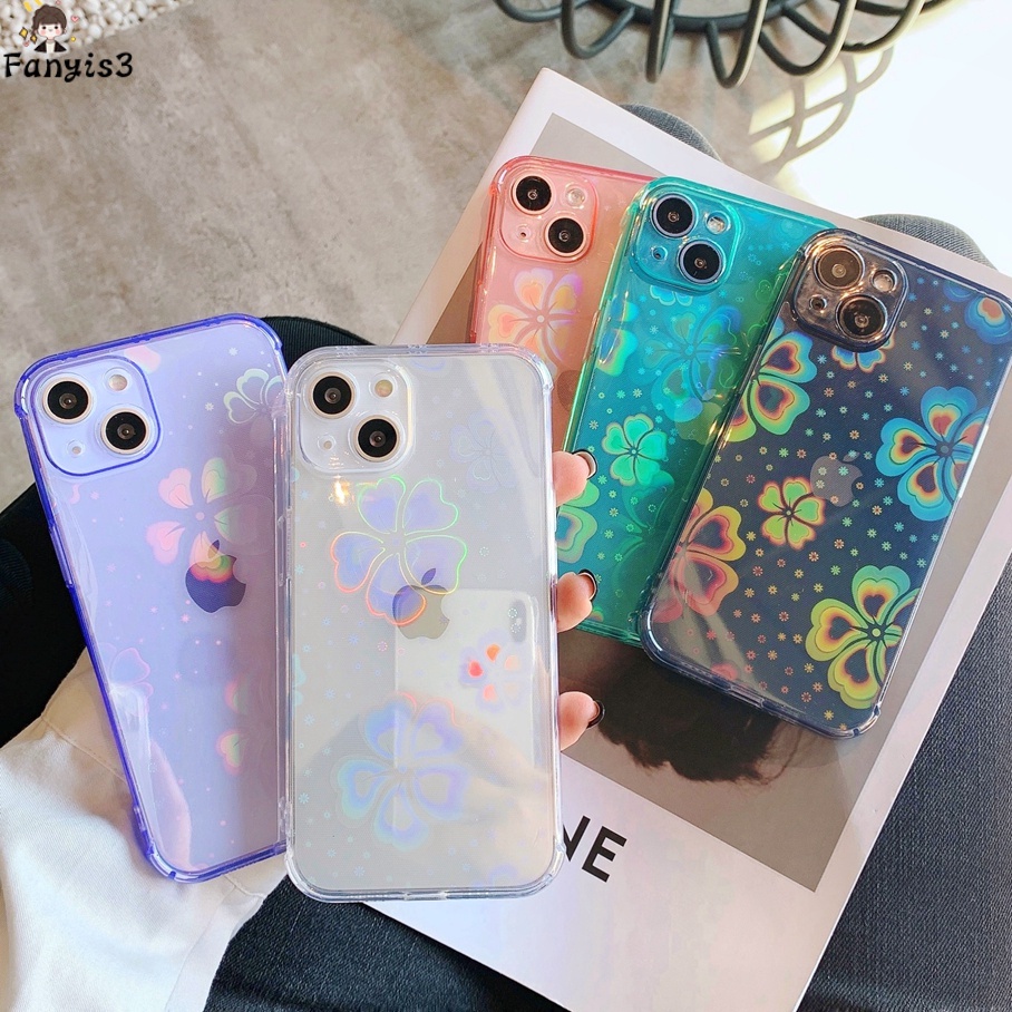 IPHONE 13 12 11 PRO MAX XR X XS MAX 7 8 PLUS Ốp điện thoại dẻo màu laser họa tiết hoa xinh xắn chống rơi cho