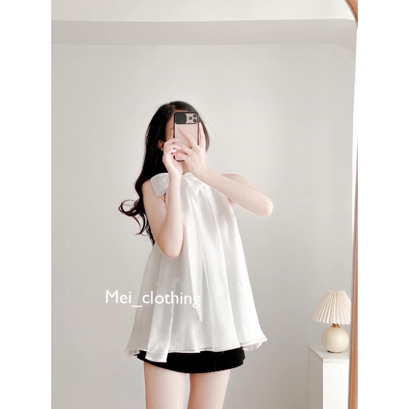 ÁO YẾM Tơ Voan 2 lớp kèm nơ sang chảnh