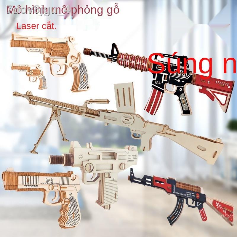 Mô hình bằng gỗ phỏng súng tiểu liên 3d lắp ráp cậu bé câu đố lục đồ chơi ba chiều
