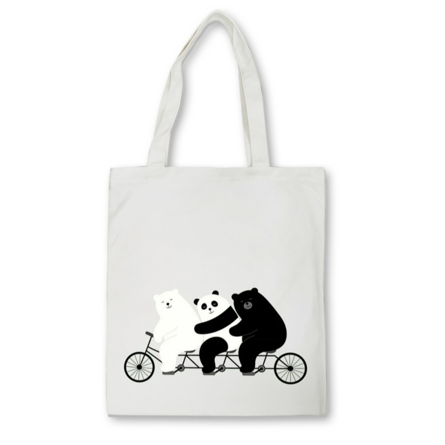 Túi tote GENZ vải canvas ulzzang unisex in hình 3 chú gấu We Bare Bears đạp xe ZB017