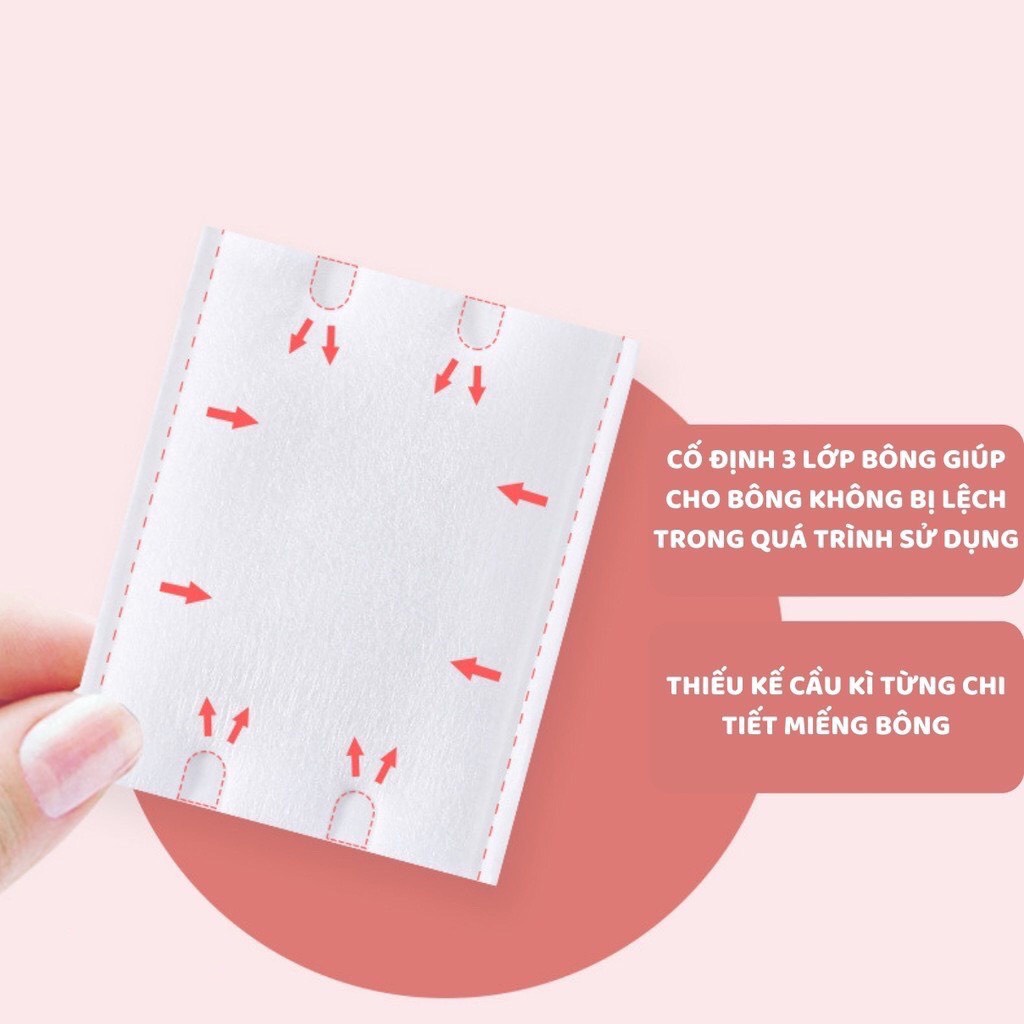 Bông Tẩy Trang 3 Lớp Natural 222 HASSTSU LOGO Đỏ Miếng Mẫu Mới 100% Cotton Thiên Nhiên