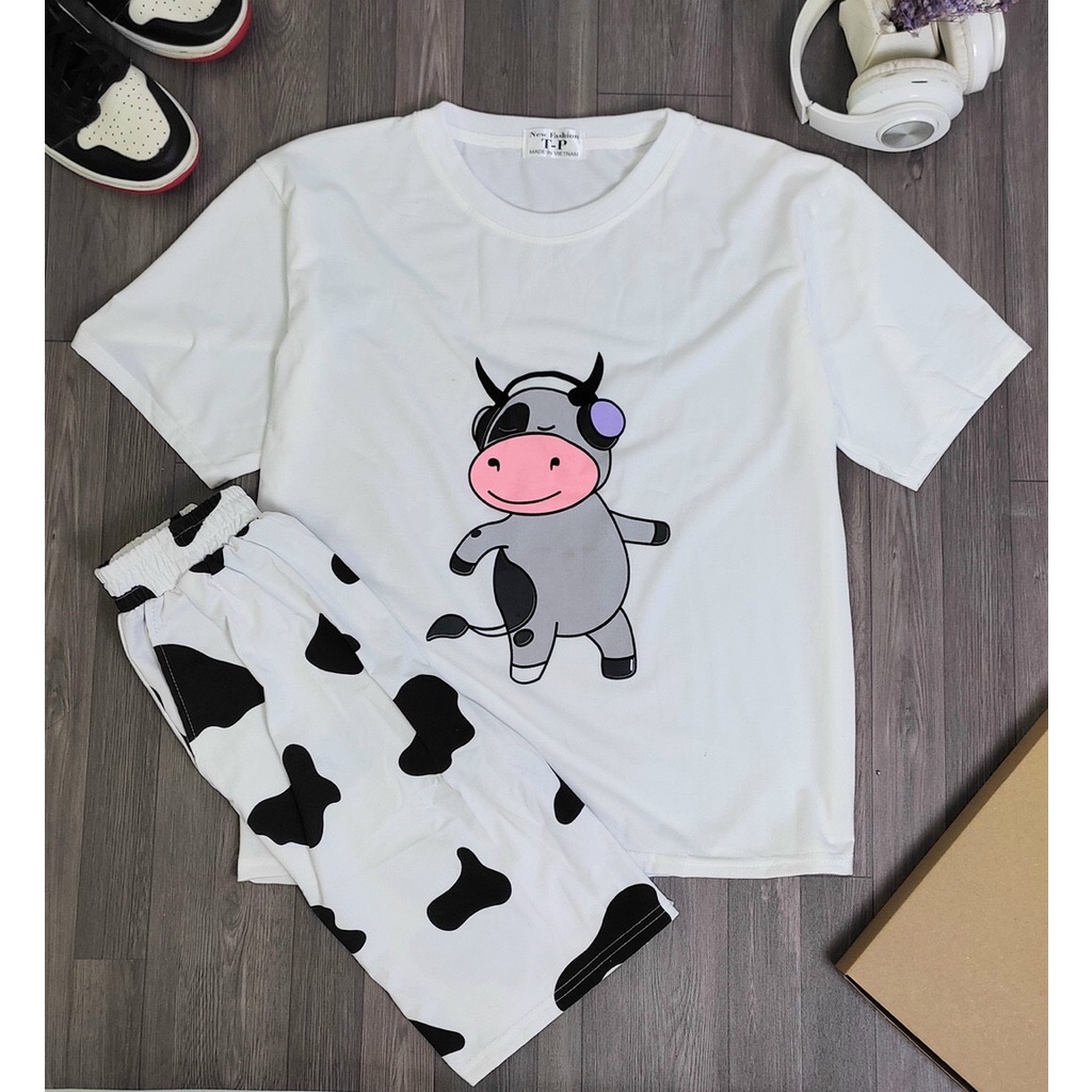Đồ mặc nhà nữ mấu in hình Thú còn bò,FREE SHIP, , mÃ thun côtt