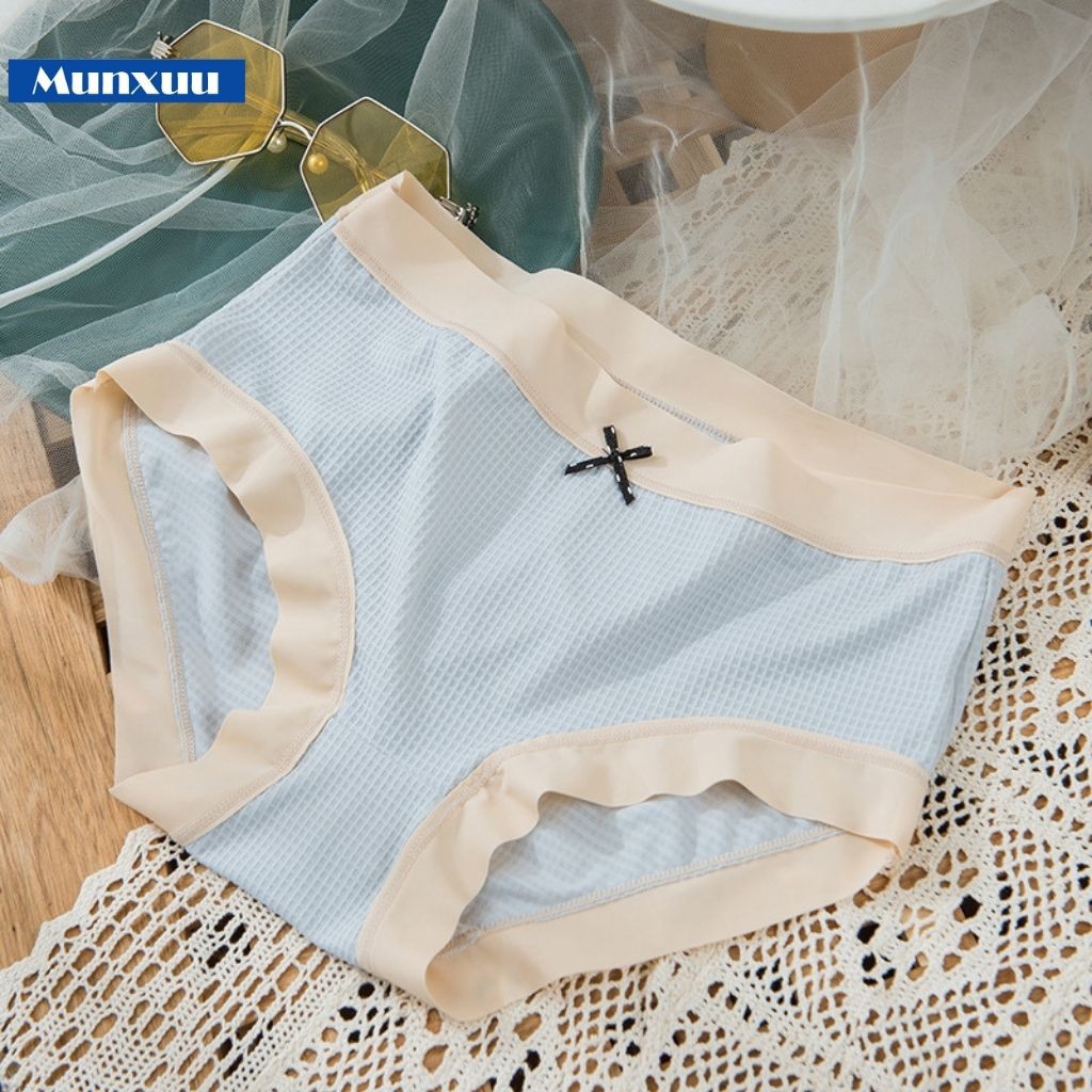 Quần lót nữ Cotton cao cấp phối su lạnh màu trơn mặt lưới co dãn 4 chiều thoáng mát - MUNXUU QC09