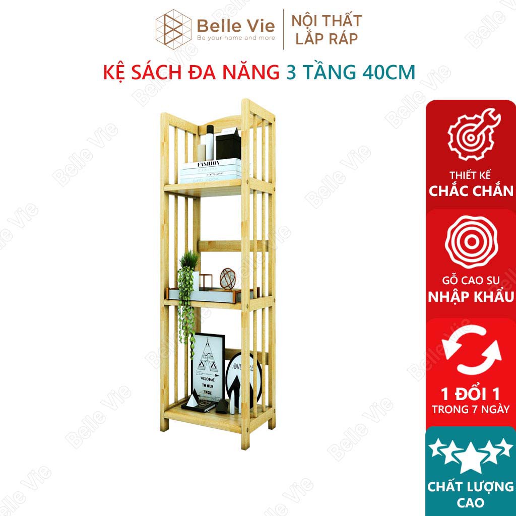 Kệ Sách 3 Tầng x 40Cm Kệ Gỗ Tự Nhiên Decor Lắp Ráp Đơn Giản Dễ Dàng