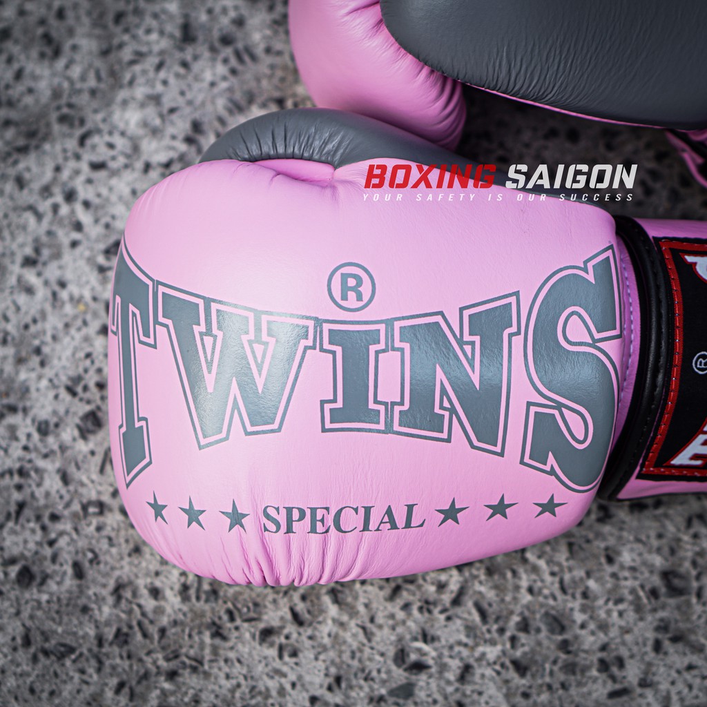 Găng tay boxing Twins Bgvl3-2TA Velcro - Hồng xám