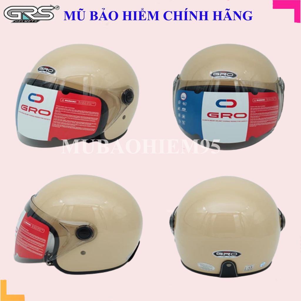 Mũ Bảo Hiểm 3 4 Đầu GRO  Có Kính, Nón Bảo Hiểm Nam, Nữ, Kính Khói Chống Lóa Tia Uv ĐI Đêm Được