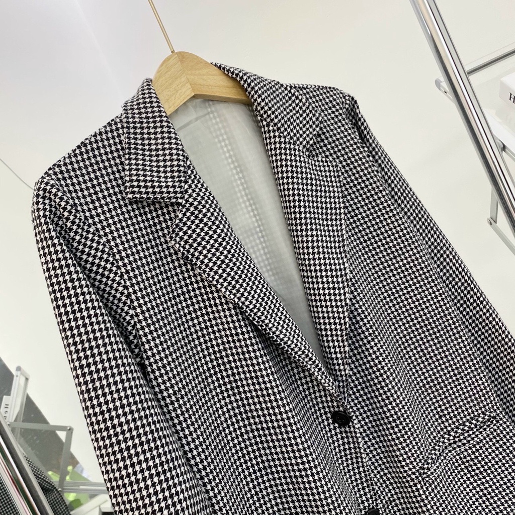Áo blazer nữ kẻ caro 2 lớp phong cách Hàn Quốc