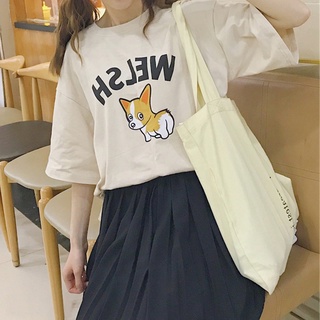 Áo Thun Nữ Unisex Tay Lỡ In Hình Con Cún WELSH Rẻ Bền Đẹp DLX