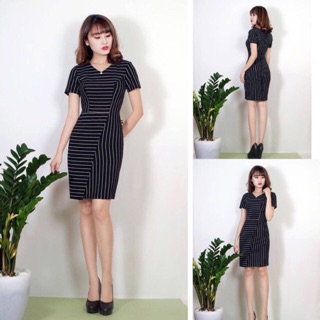 Đầm kẻ chéo thời trang V18 cao cấp