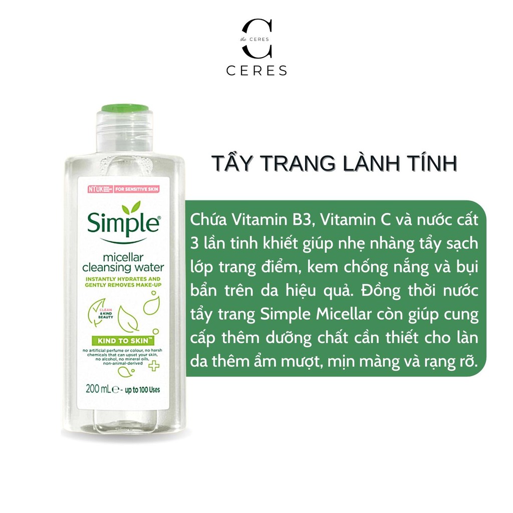 Combo Simple ( Sữa Rửa Mặt + Nước Tẩy Trang + Toner Nước Hoa Hồng + Kem Dưỡng Ẩm Da ) Tẩy Tế Bào Da Chết Dịu Nhẹ