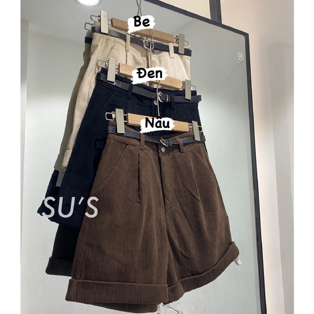 Quần sooc dạ tăm gập gấu kèm đai Q391 SUSTORE
