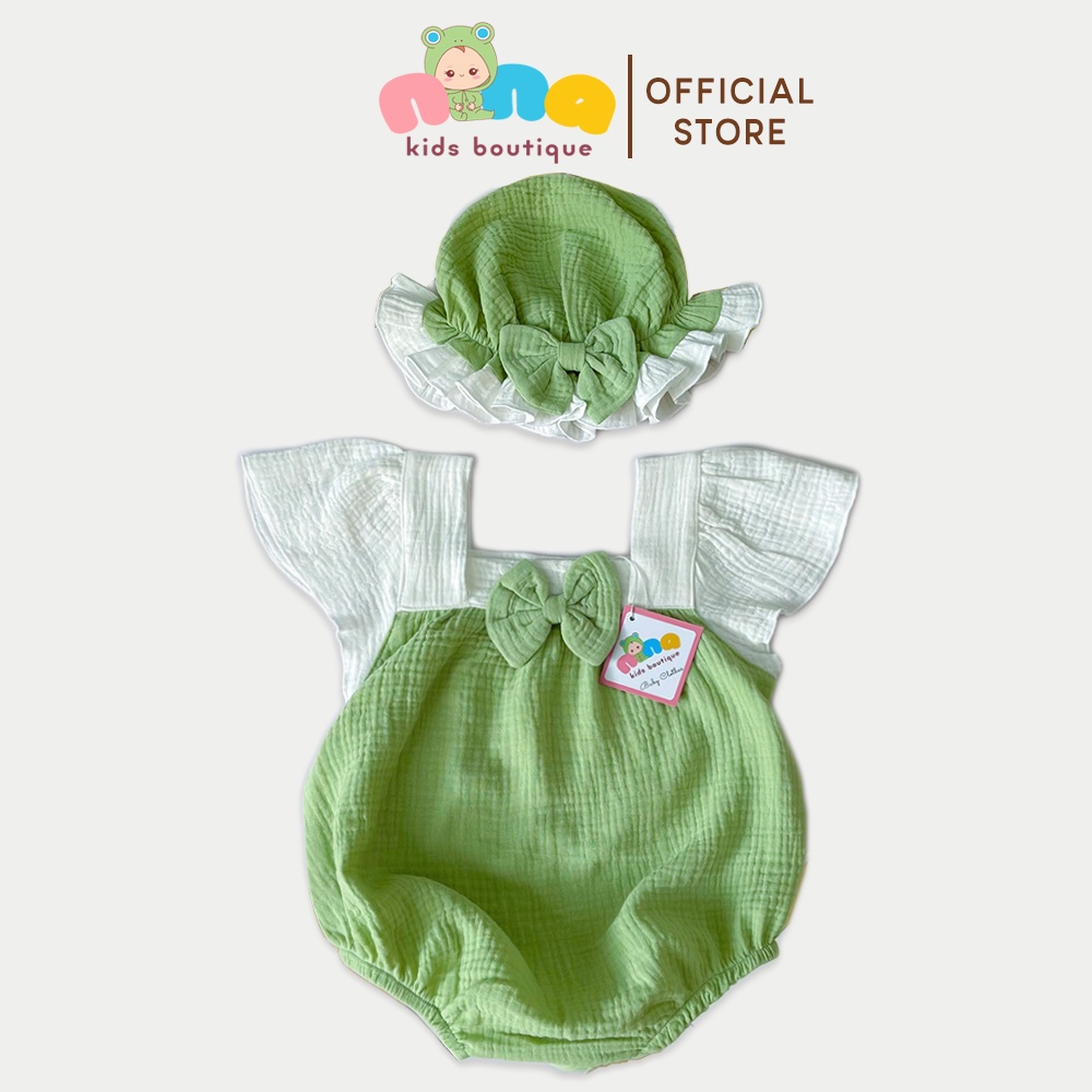 Bodysuit cho bé gái Nina Kids Boutique Bộ đầy tháng bé gái sơ sinh Body xô muslin Kèm mũ Size 0 24 tháng