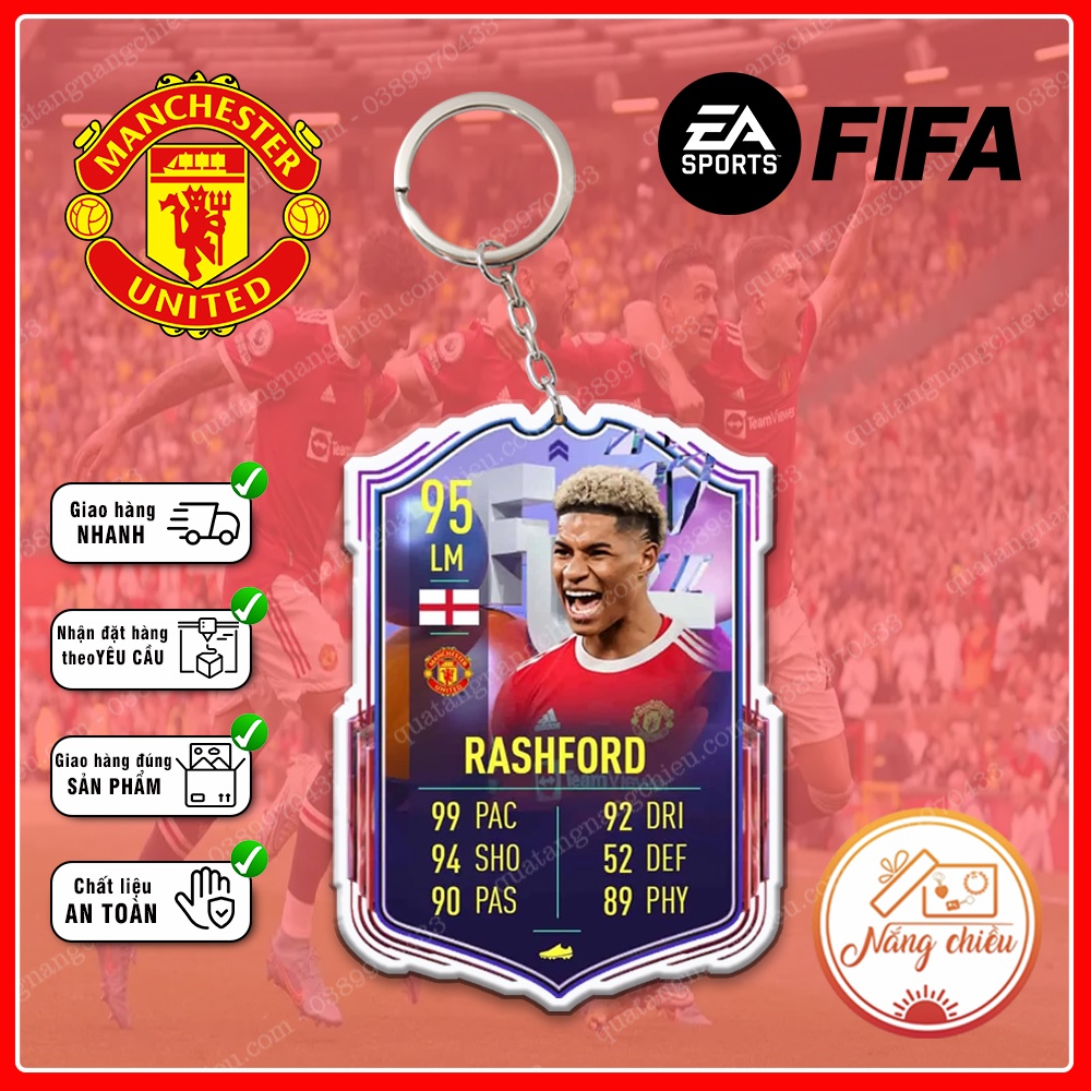 Móc Khóa Rashford, Dày In Sắc Nét 2 Mặt CLB bóng đá Manchester United ☘️MÓC KHÓA THẺ CẦU THỦ☘️