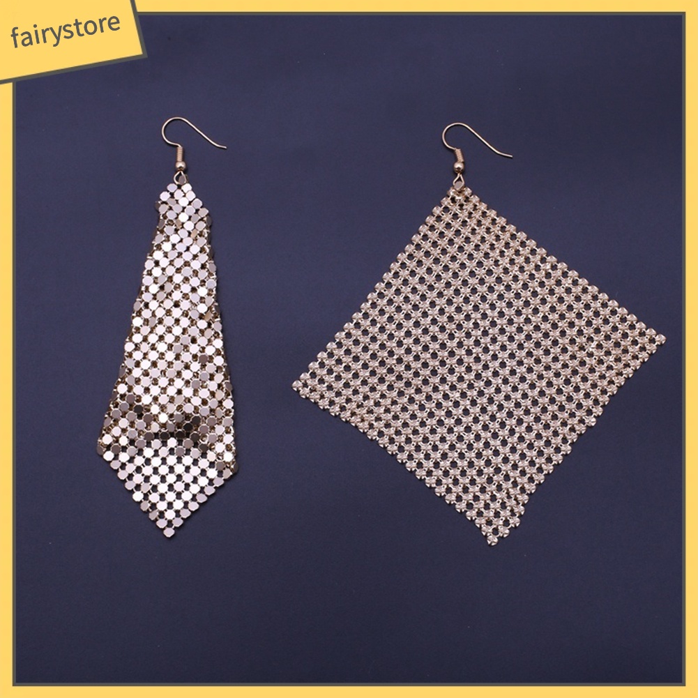 Khuyên tai dáng dài hình vuông đính kim sa sang trọng cho nữ