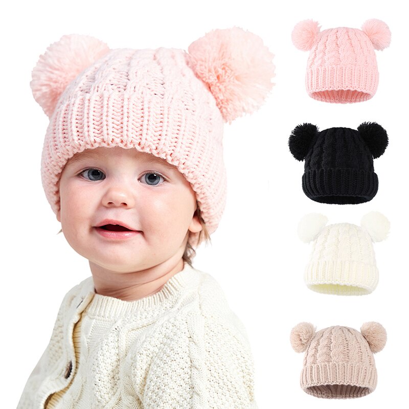 Mũ beanie Trùm Đầu Đính Quả Bông Dễ Thương Cho Bé