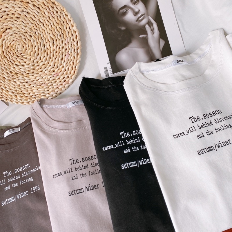 Áo phông 3158, áo thun tay lỡ form rộng chất cotton in chữ son