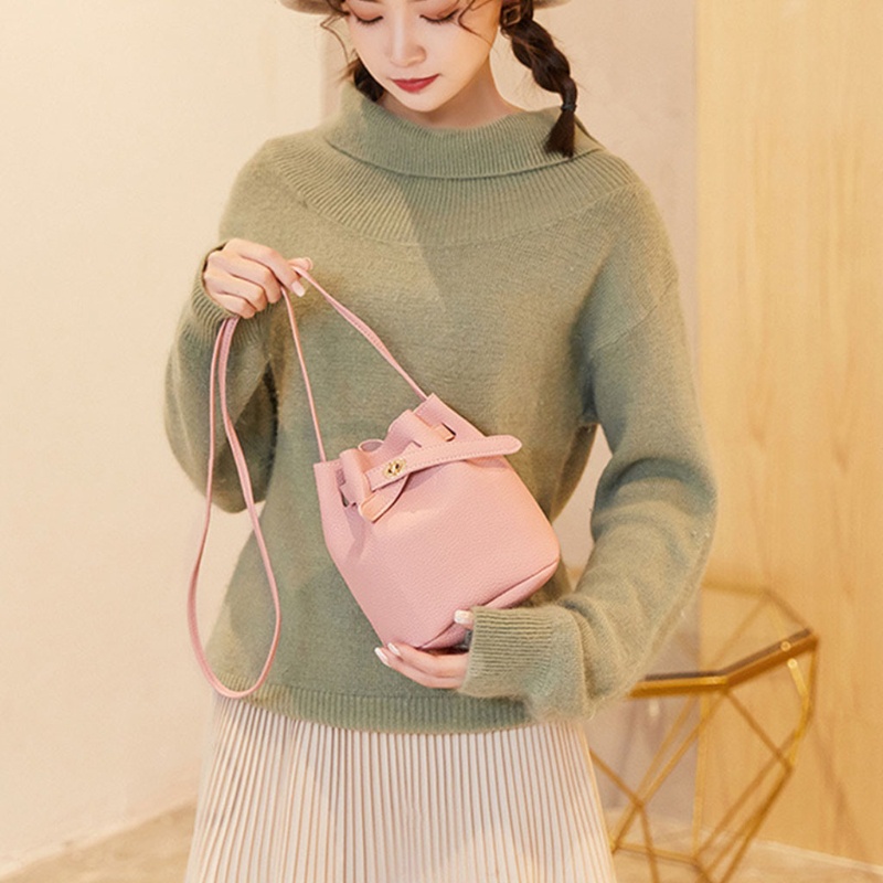 Túi Da PU Đeo Chéo Mini Dạng Dây Rút Phong Cách Retro Thanh Lịch Cho Nữ