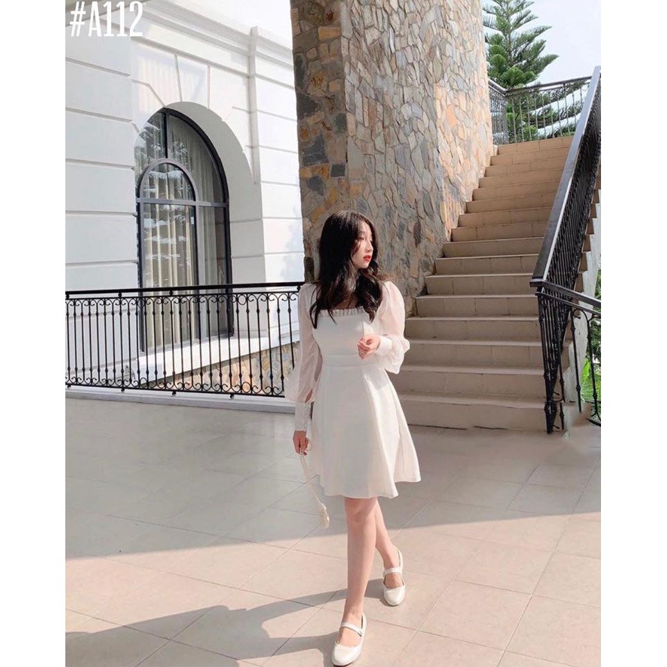 Váy nữ, Đầm trắng xòe tay phồng dễ thương Babe Dress Vải cam kết loại 1