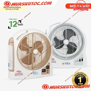 Quạt sạc tích điện dạng hộp AC DC 12 inch Honjianda FL 323 313 1 2 bình - có đèn LED & USB nguồn bình hoặc điện 220V