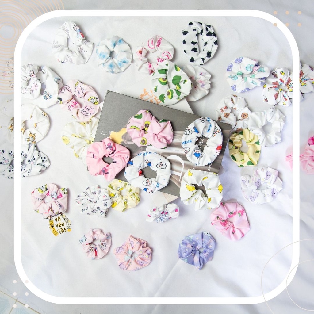 Đồ buộc tóc Scrunchies vải phi họa tiết hoạt hình