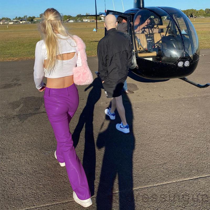 Quần da lưng cao dáng ôm màu trơn thời trang sành điệu cho nữ