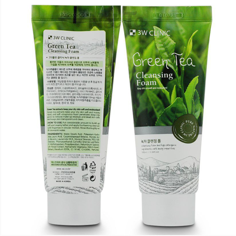 Sữa rửa mặt trà xanh 3W Clinic Green Tea Foam Cleansing Hàn Quốc 100ml Giúp làm sạch da/ giảm mụn/ trắng da tự nhiên