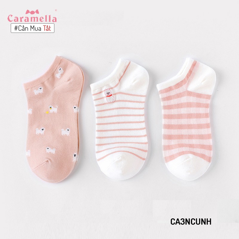 Tất nữ Caramella theo Set 3 đôi mẫu 2020 tặng kèm túi zip xinh xắn