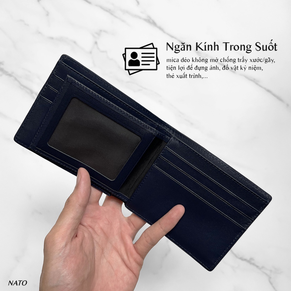 Ví Nam Nato FOLD Da Bò Thật Cao Cấp Đứng Gập Đôi Sang Trọng Trẻ Đựng Thẻ Tiền Đẹp Bền Đen Xanh Navy Nâu Cầm Tay