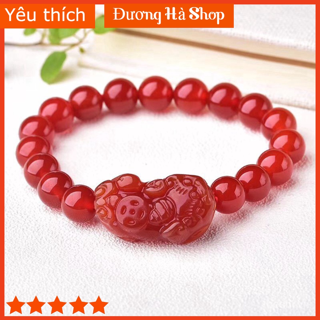 Vòng Tay Chuỗi Hạt Đá Mã Não Đỏ Tự Nhiên Mix Tỳ Hưu, Hợp Mệnh Hỏa & Thổ, D368