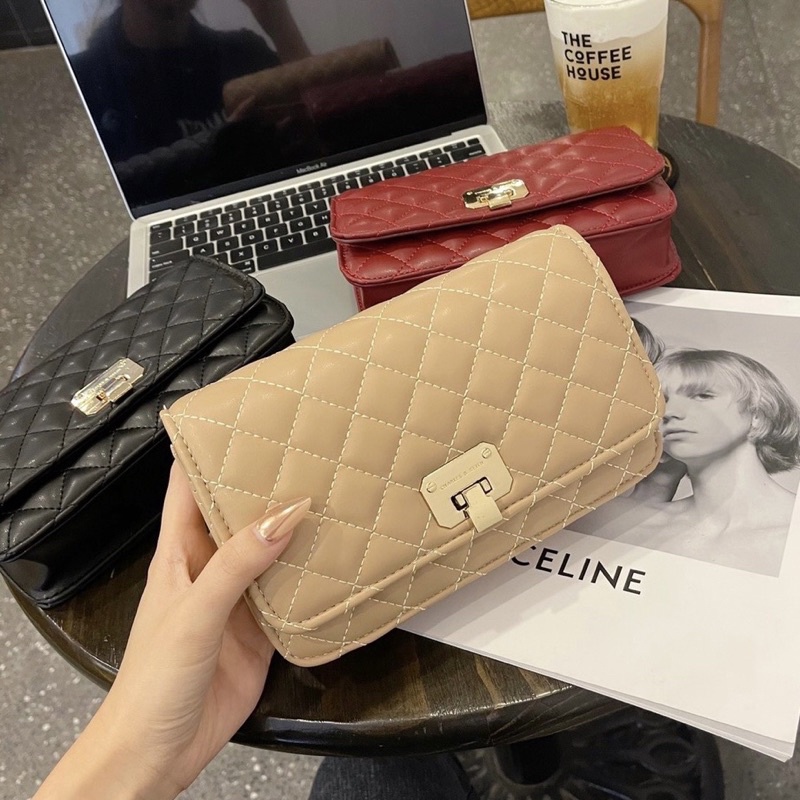 Túi xách nữ C.NK trần ô trám khoá gập size 19 để vừa điện thoại dễ phối đồ, siêu xinh cho nữ