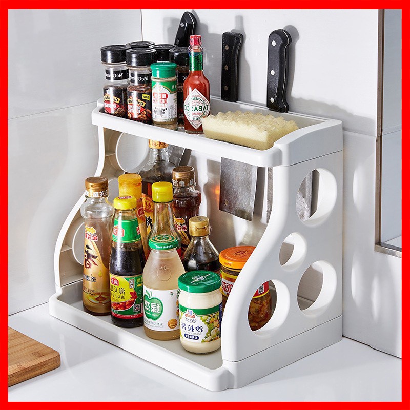 Kệ đựng gia vị nhà bếp, thiết kế 2 tầng tiện lợi
