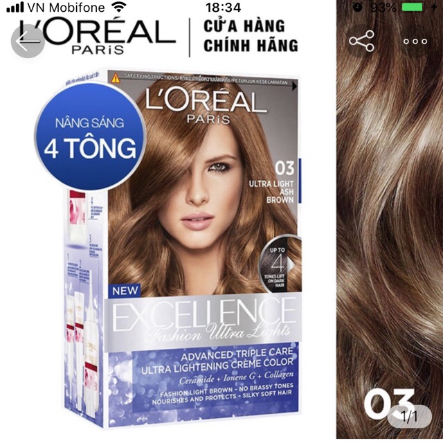 Thuốc Nhuộm Tóc Nâng Sáng L'Oreal Ultra Light (172ml) -gồm tông số 1, 2, 3.