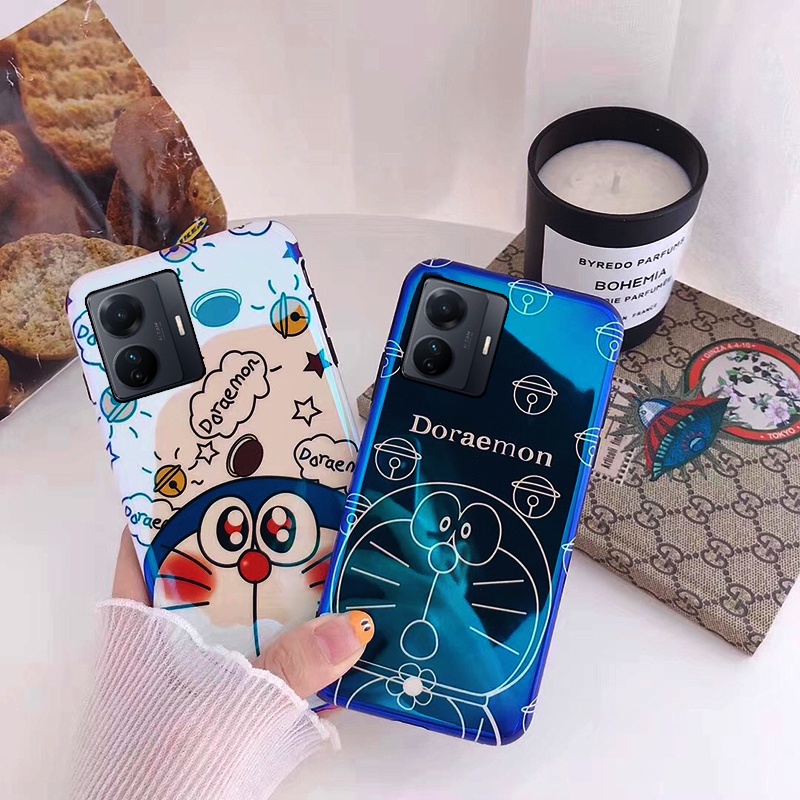 Ốp Điện Thoại Silicon Mặt Kính Hình Doraemon Chống Sốc Cho VIVO Y35 4G Y30 5G Y16 5G Y02S Y01A Y77 5G