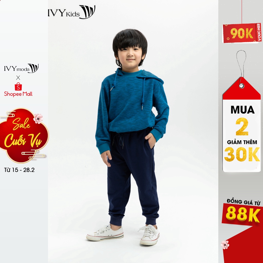 Áo hoodie họa tiết cổ mũ bé trai IVY moda MS 59K1164