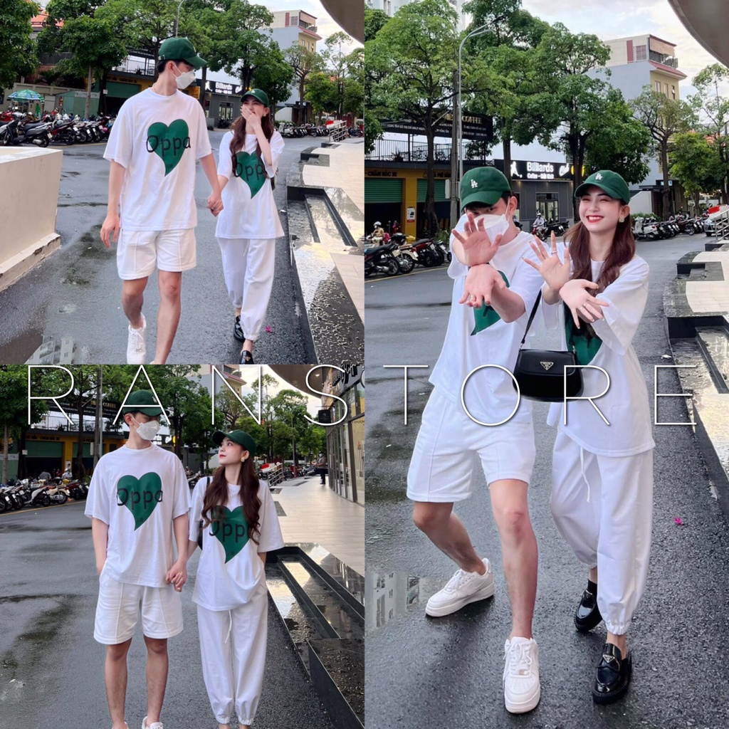 Áo phông đôi form rộng bigsize OPPA dễ phối đồ/ Áo thun nam nữ tay lỡ trái tim xanh style hàn quốc_ranstore