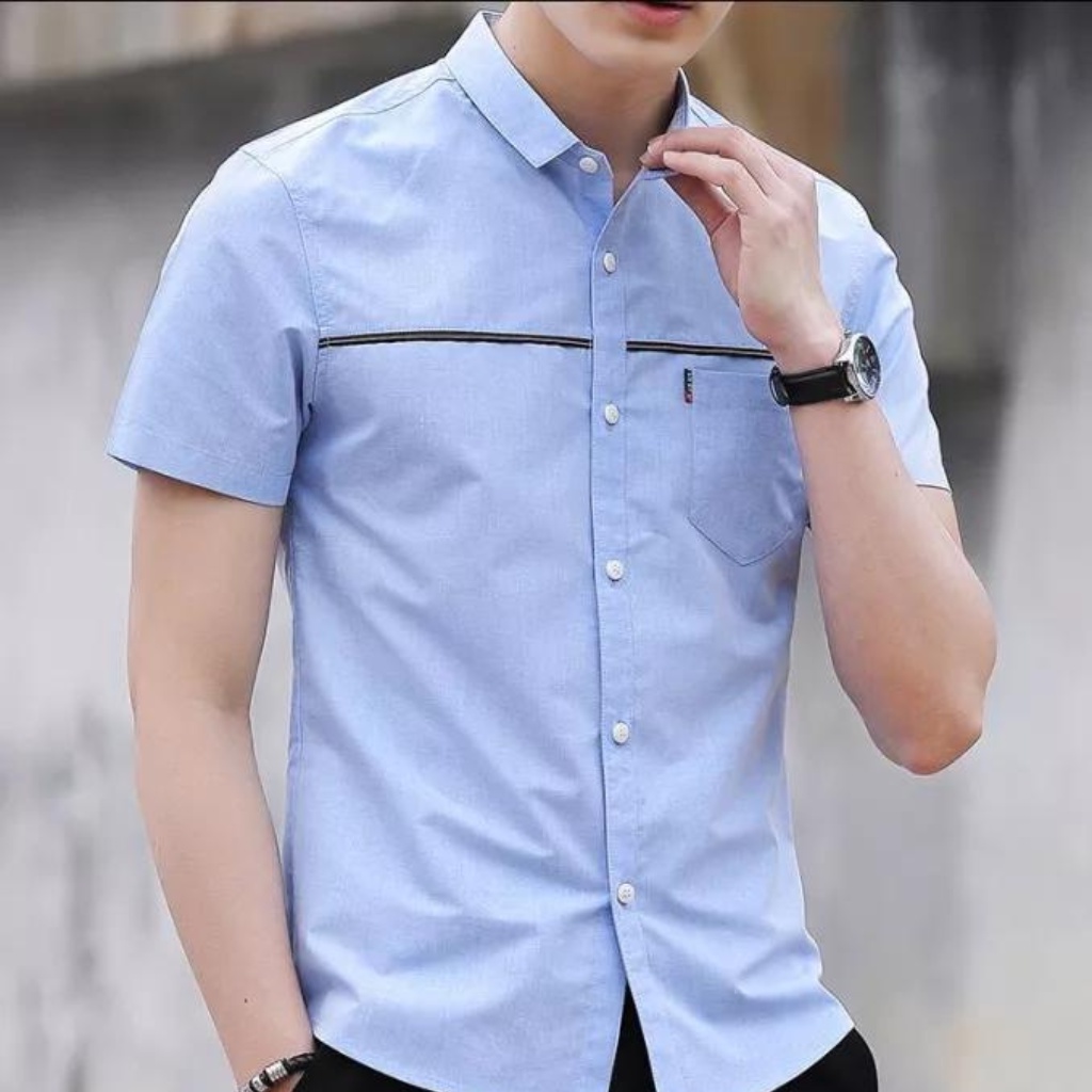 Áo sơ mi nam ngắn tay có túi phối viền ngang ngực T001 thời trang