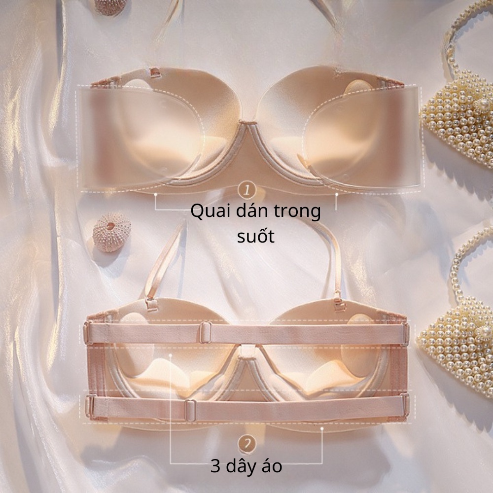 Áo Lót Cup Ngực Không Dây Hở Lưng Chống Tụt Mặc Được 4 Kiểu Quai Dán Trong Suốt A27