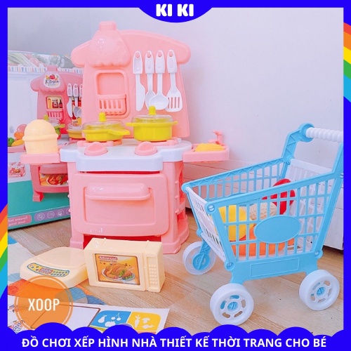Bộ đồ chơi nhà bếp nấu ăn kèm xe đẩy Kitchen dream cho trẻ em, bé gái, bé trai 2 3 4 5 6 tuổi. Đồ chơi giáo dục cho trẻ