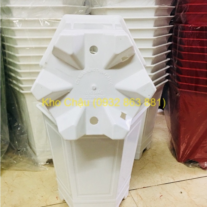 Combo 2 Chậu Nhựa Lục Giác Dáng Cao, Chân Cao Thoát Nước Tốt (kt: 35x35x24)