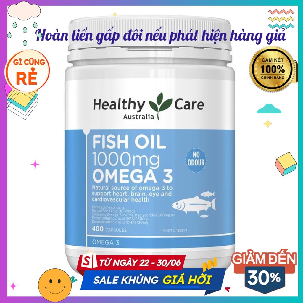 Viên uống dầu cá - Healthy Care Fish Oil 1000mg Omega-3 400v [Úc]