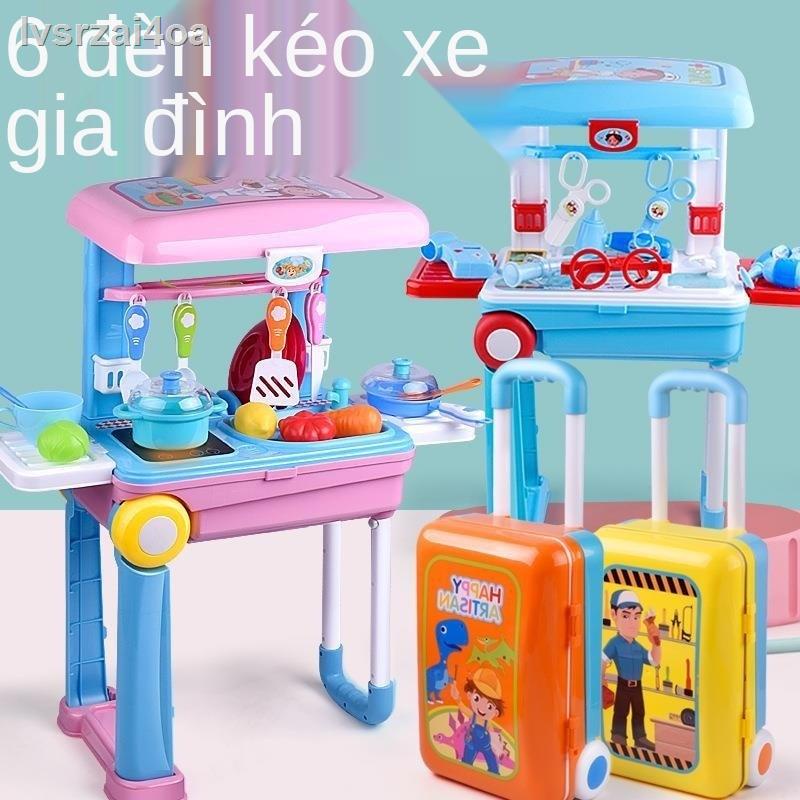 Xe đẩy trẻ em chơi nhà cô gái trang điểm bàn đồ ống nghe bác sĩ hành lý bếp