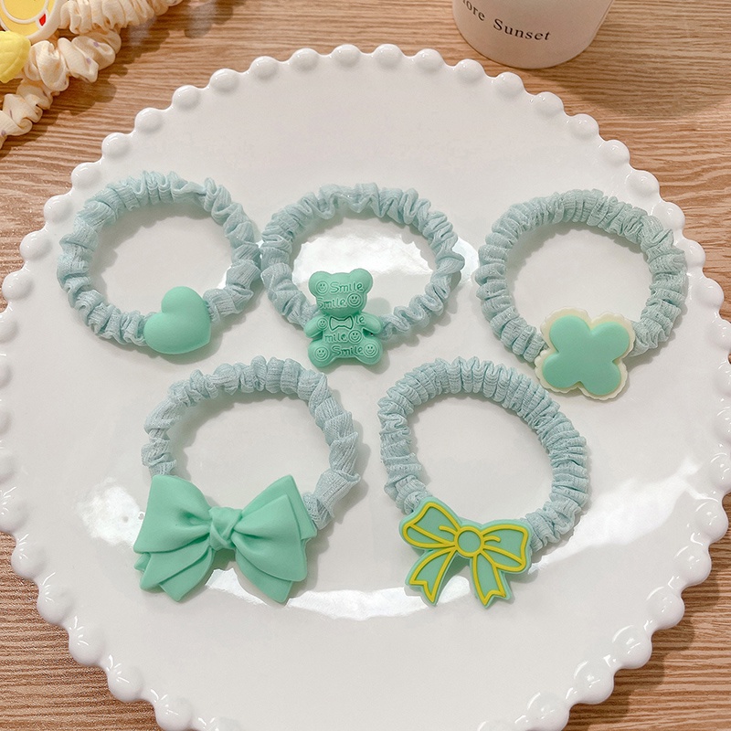 Set 5 Dây Buộc Tóc Cao Su Co Giãn Họa Tiết Hoạt Hình Đáng Yêu Phong Cách Hàn Quốc