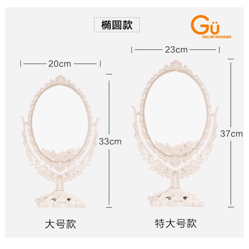 Gương trang điểm để bàn Gu Decor Wooden, Gương soi xoay 360 độ decor trang trí phòng ngủ
