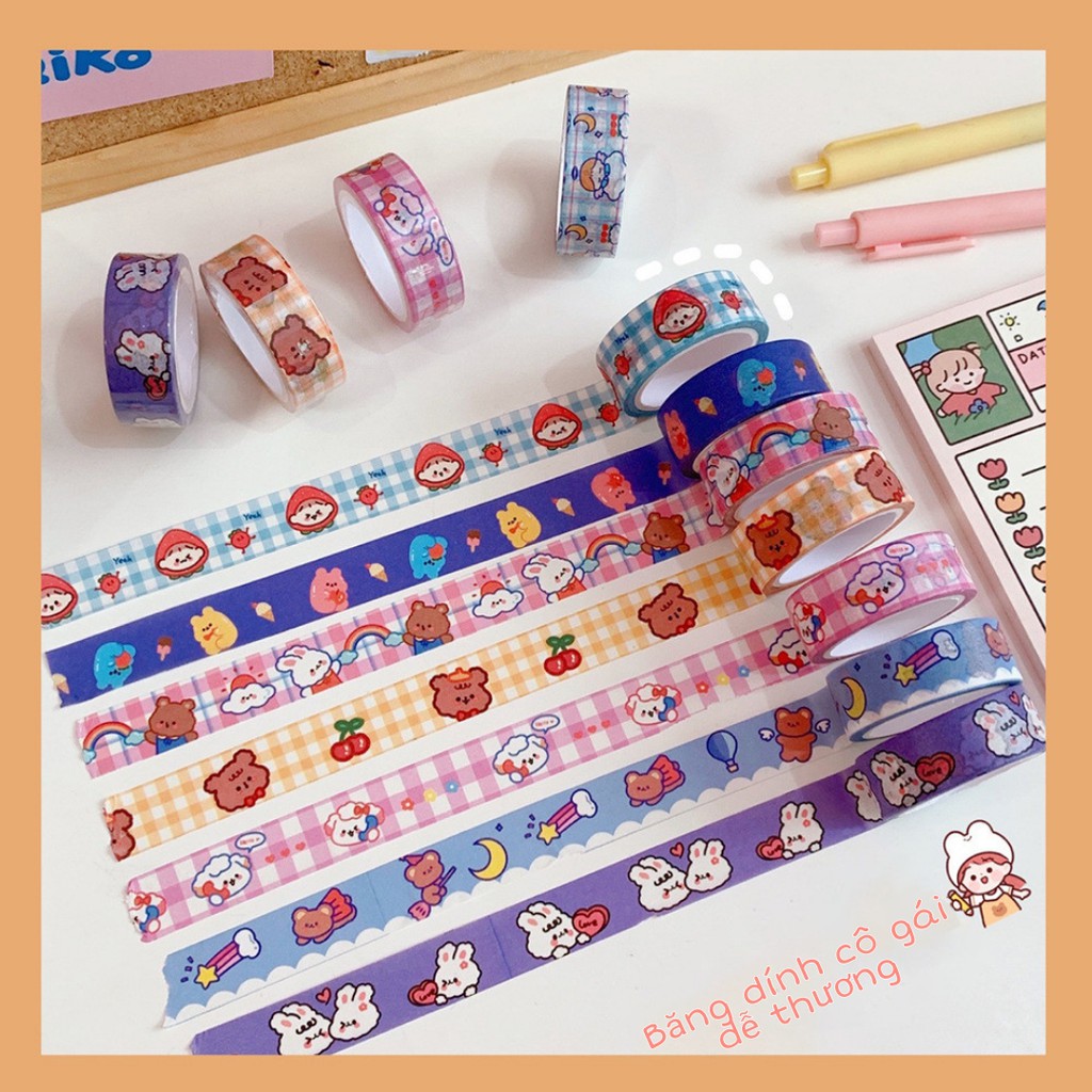 Washi tape Băng dính cô gái dễ thương trang trí đầy màu sắc đơn giản sáng tạo C-11