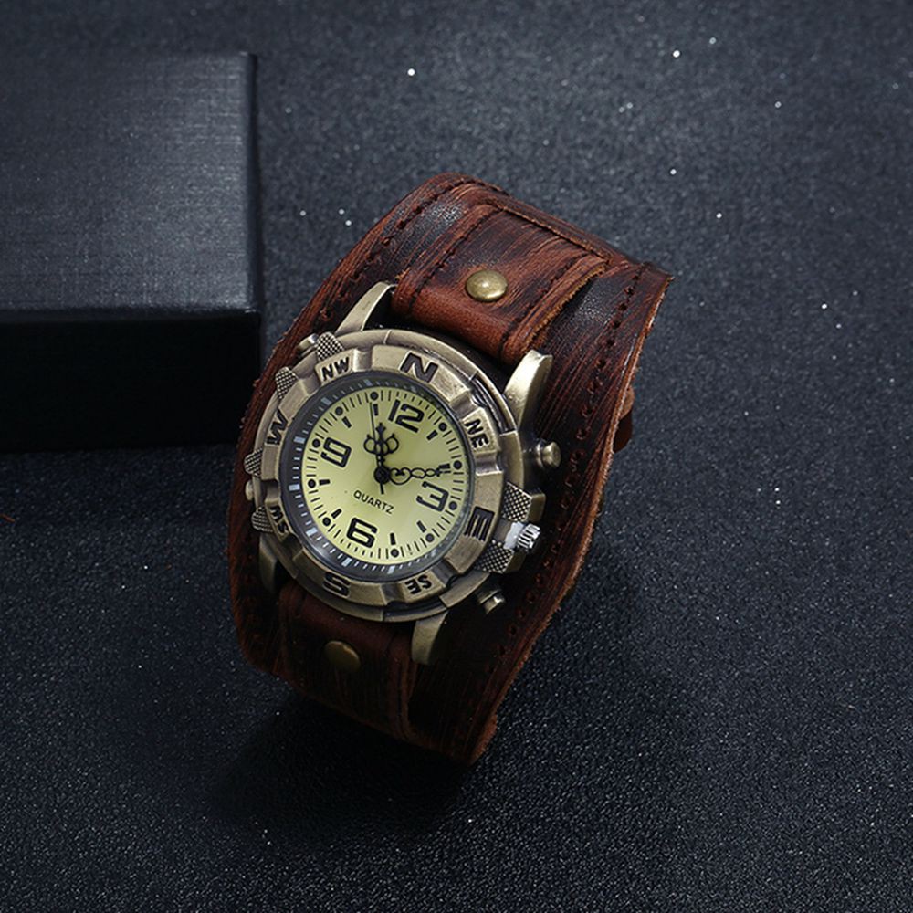 Đồng Hồ Đeo Tay Máy quartz Dây Da Bản Rộng Phong Cách punk vintage Cho Nam