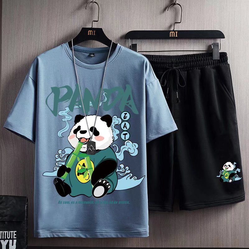 Bộ áo thun ngắn tay in hình gấu trúc size m-8xl và quần short thời trang cho nam