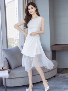 Đầm trắng phối voan (kèm hình thật)